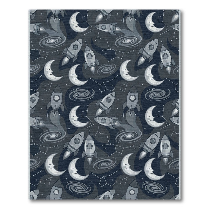 Outer Space Rocket Moon Constellation Rug