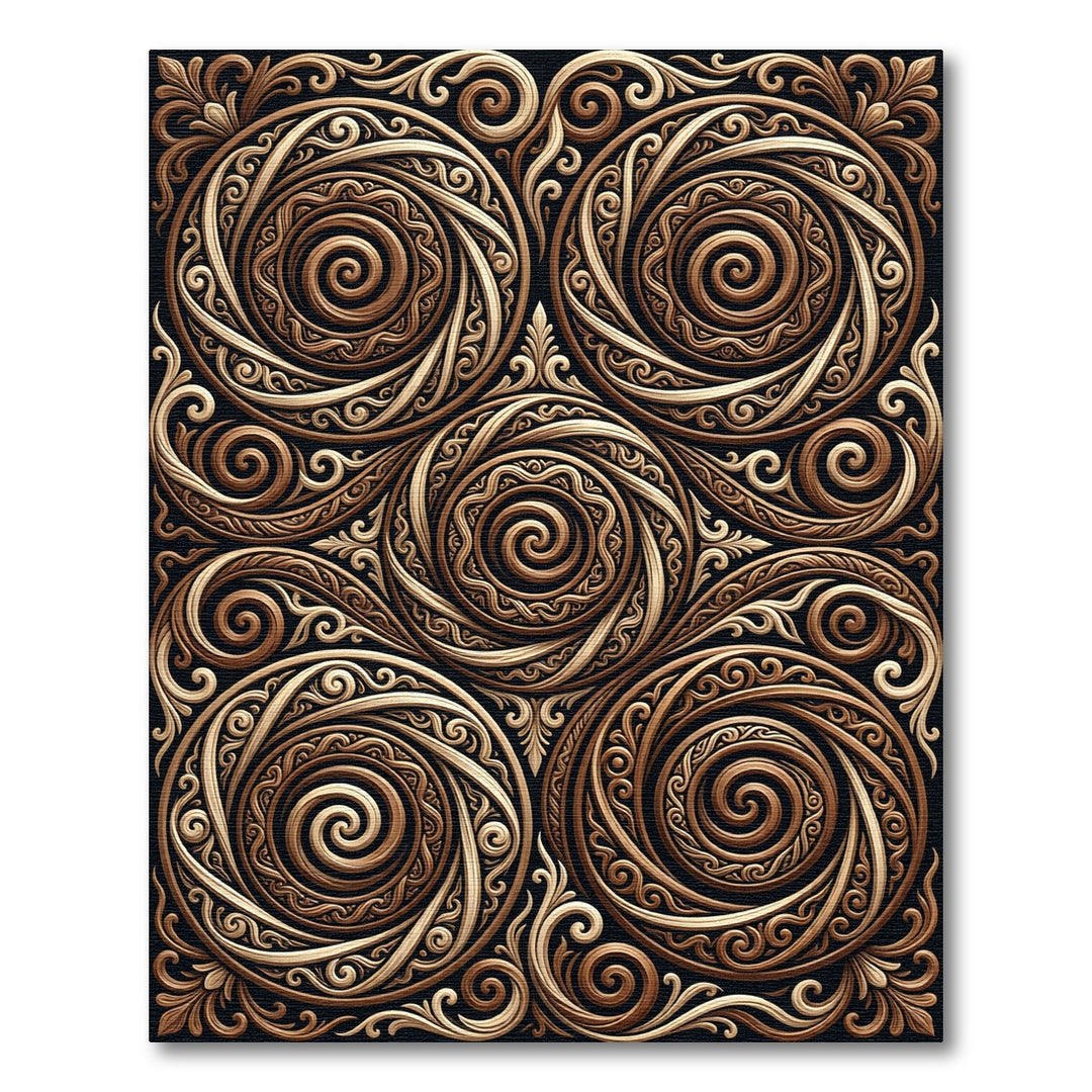 Ornate Golden Spiral Intricate Relief Rug