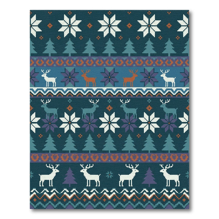 Nordic Reindeer Snowflake Forest Scene Rug