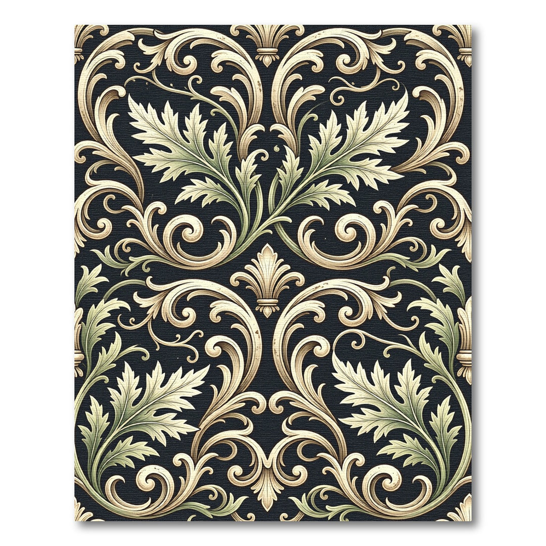 Elegant Golden Leaf Scroll Rug