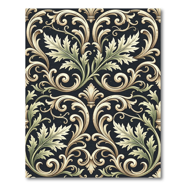 Elegant Golden Leaf Scroll Rug