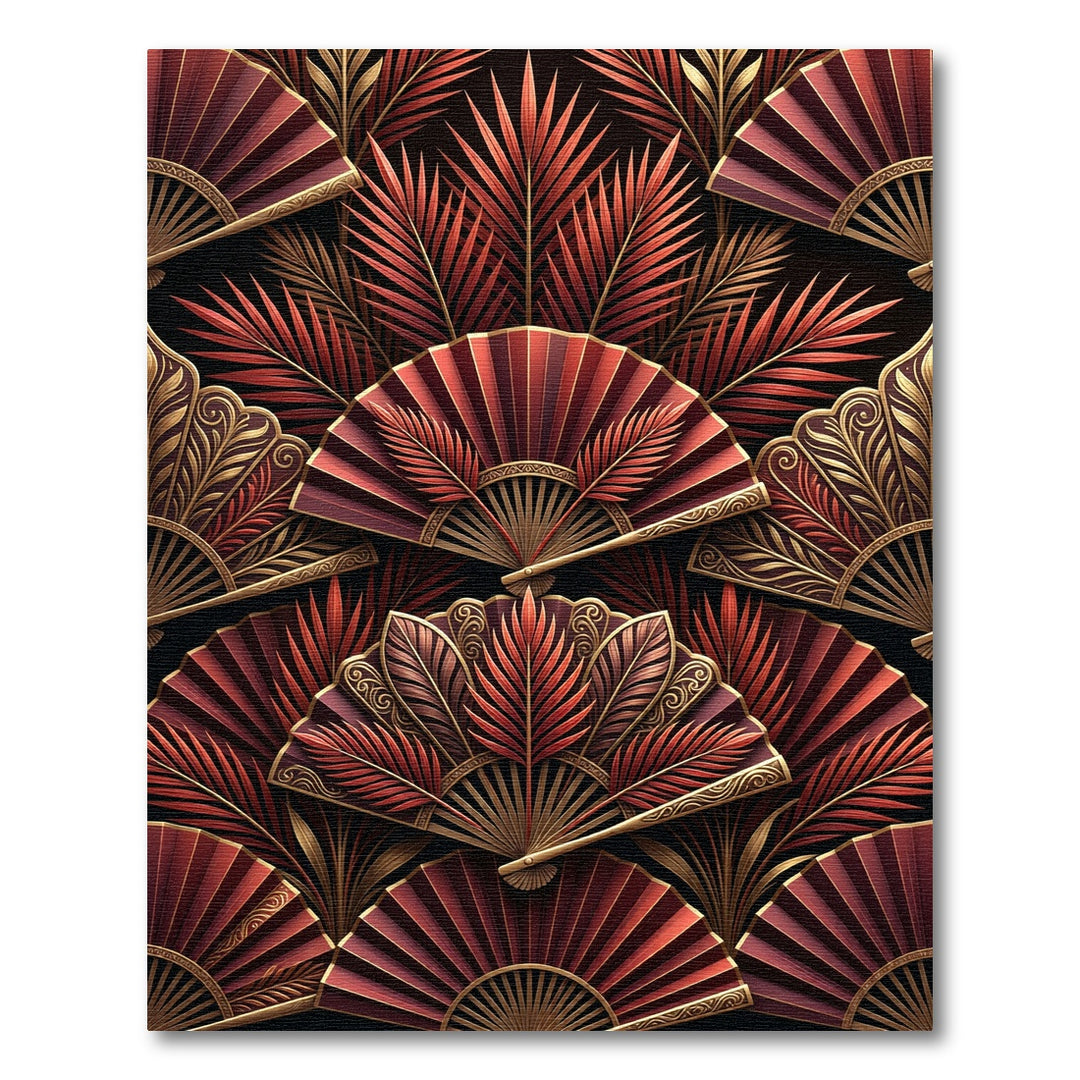 Art Deco Red Gold Fan Palm Rug