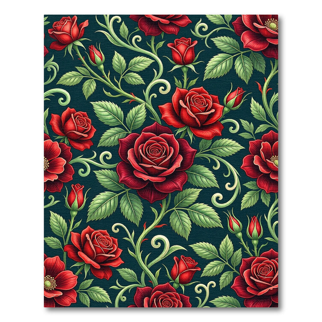 Crimson Red Rose Floral Vine Rug
