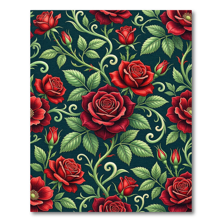 Crimson Red Rose Floral Vine Rug