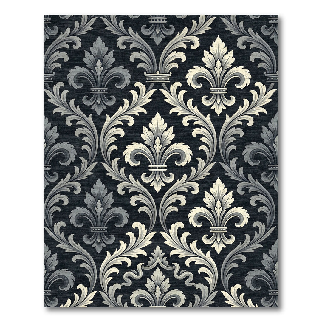Classic Black Fleur de Lis Scroll Rug