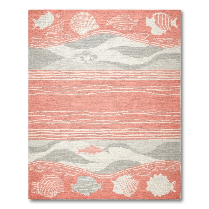Pink Coastal Fish Wave Area Rug