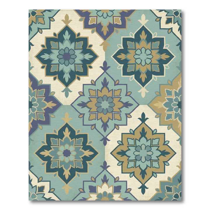 Teal Blue Gold Floral Lattice Rug