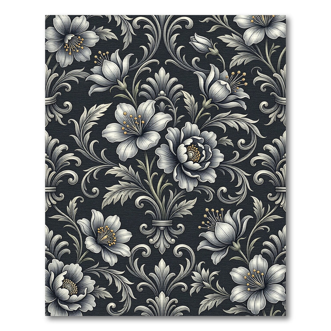 Ornate Elegant Black Floral Rug