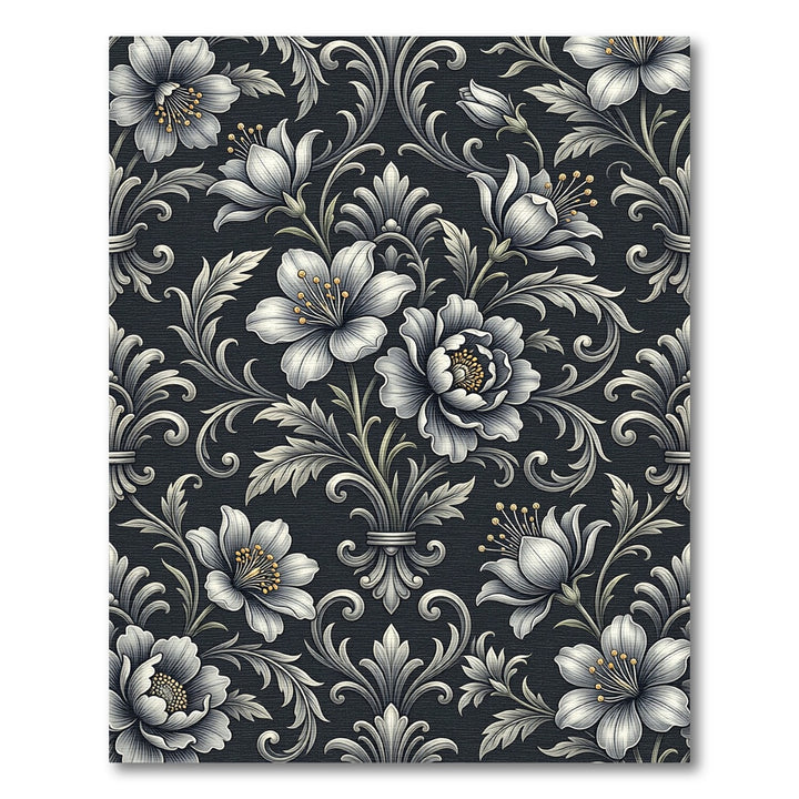Ornate Elegant Black Floral Rug