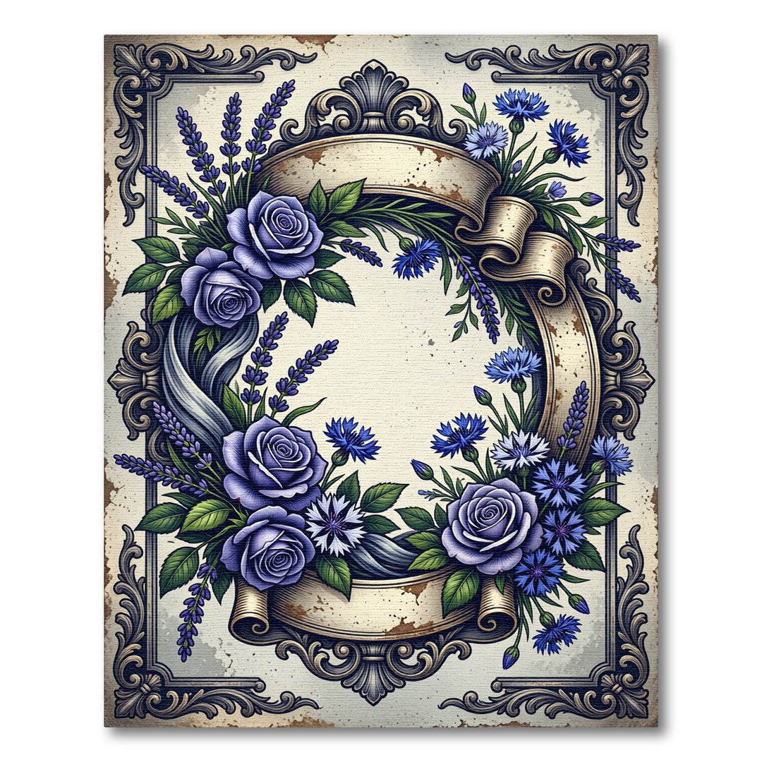 Vintage Lavender Rose Wreath Frame Rug