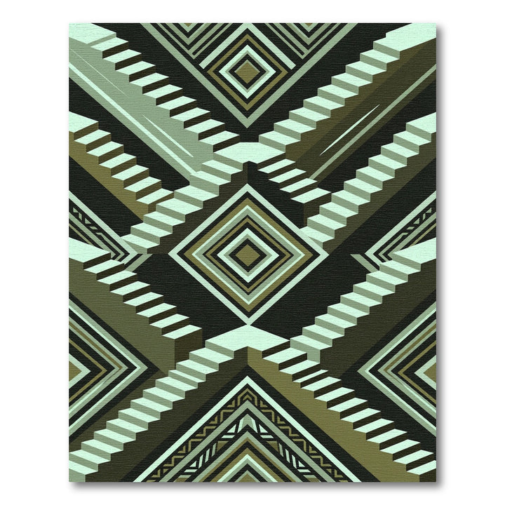 Geometric Stair Illusion Olive Rug