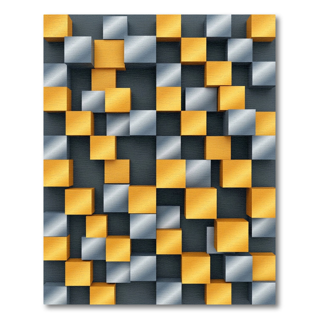 Golden Gray Cubes Illusion Rug