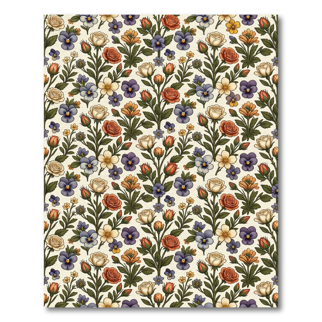 Creamy White and Russet Floral Vine Rug
