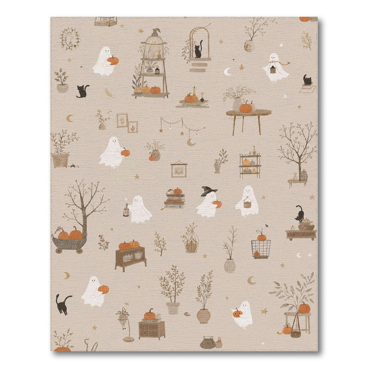 Cute Ghost Pumpkin Beige Area Rug