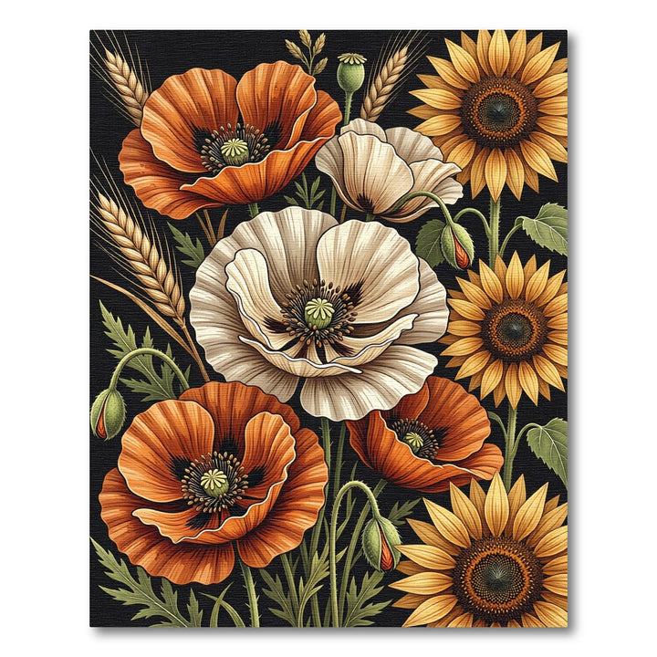 Vibrant Orange White Poppy Sunflowers Rug
