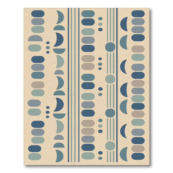 Blue Teal Geometric Oval Area Rug