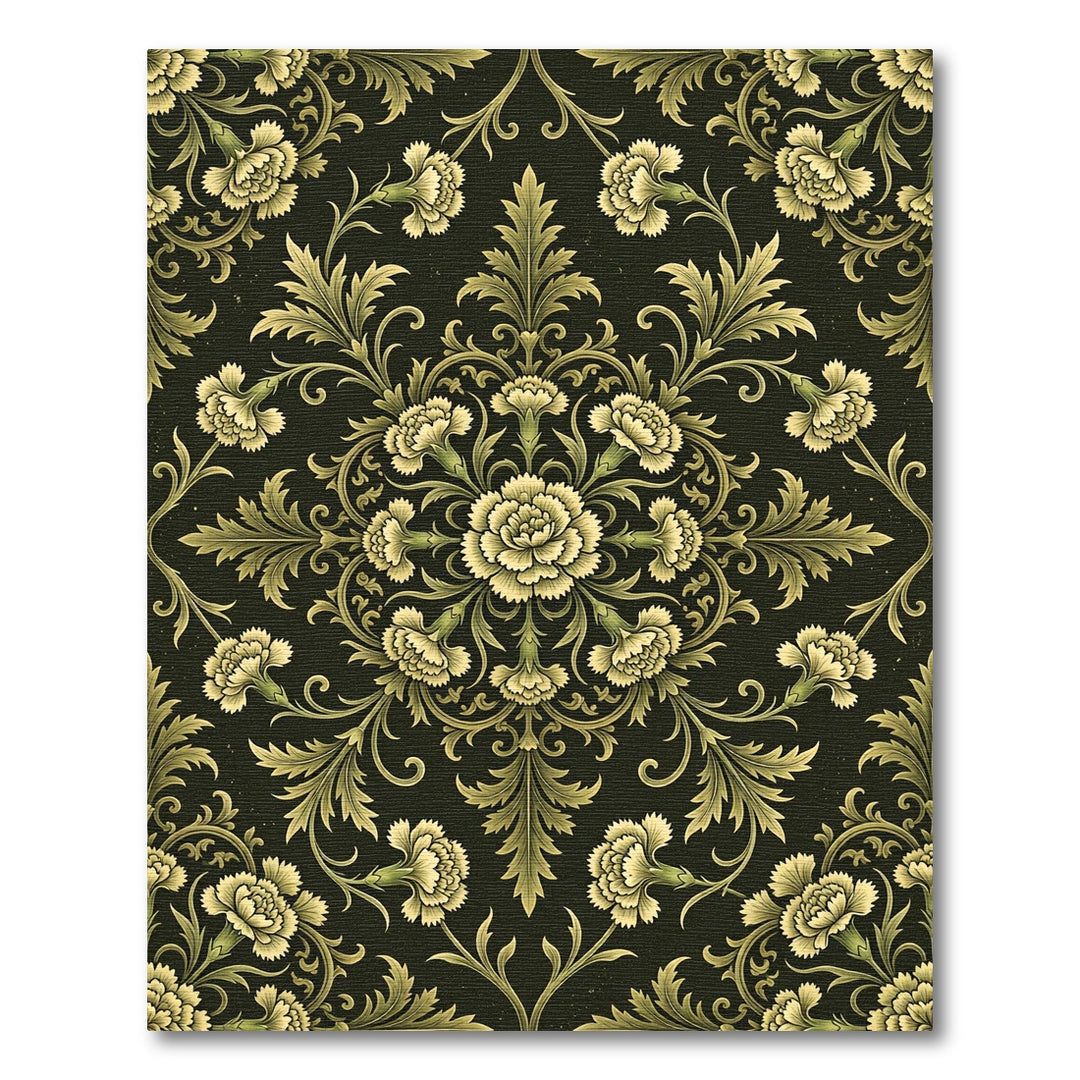 Golden Floral Scrollwork Damask Rug
