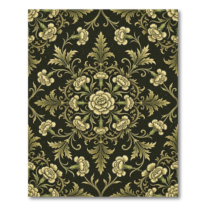 Golden Floral Scrollwork Damask Rug
