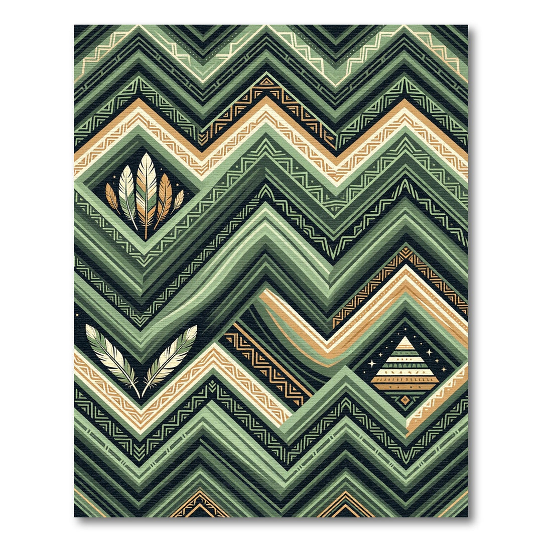 Green Earthy Feather Geometric Zigzag Rug