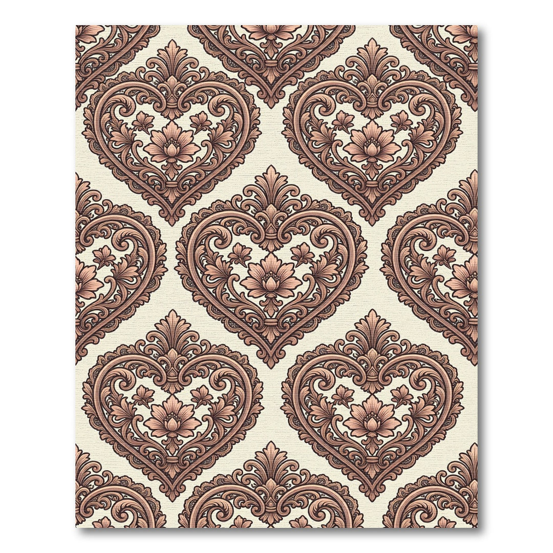Elegant Rose Gold Heart Damask Rug