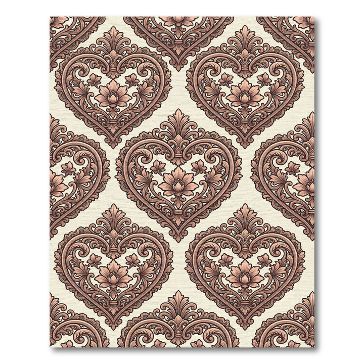 Elegant Rose Gold Heart Damask Rug