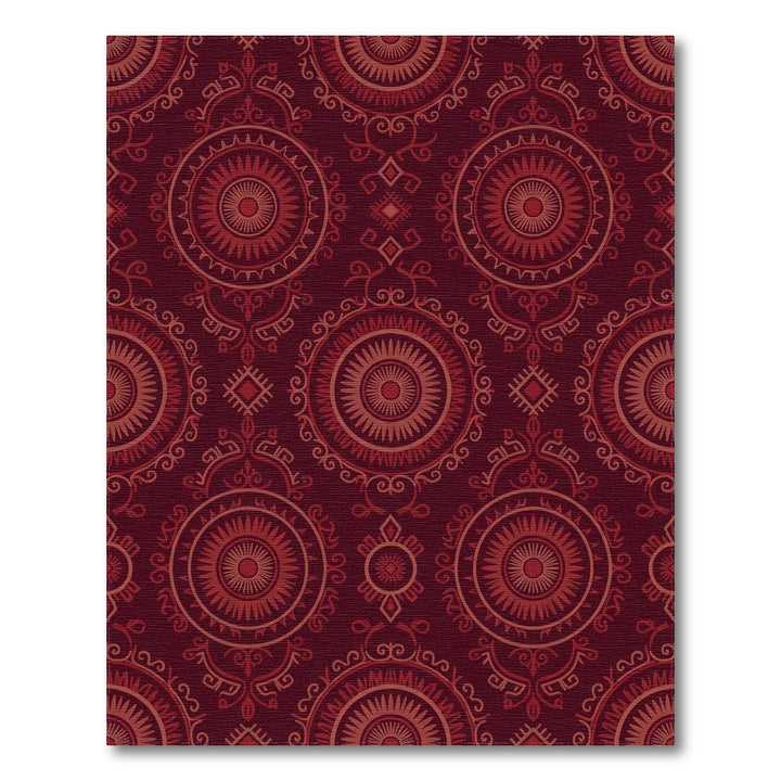 Deep Red Circular Medallion Intricate Ornament Rug