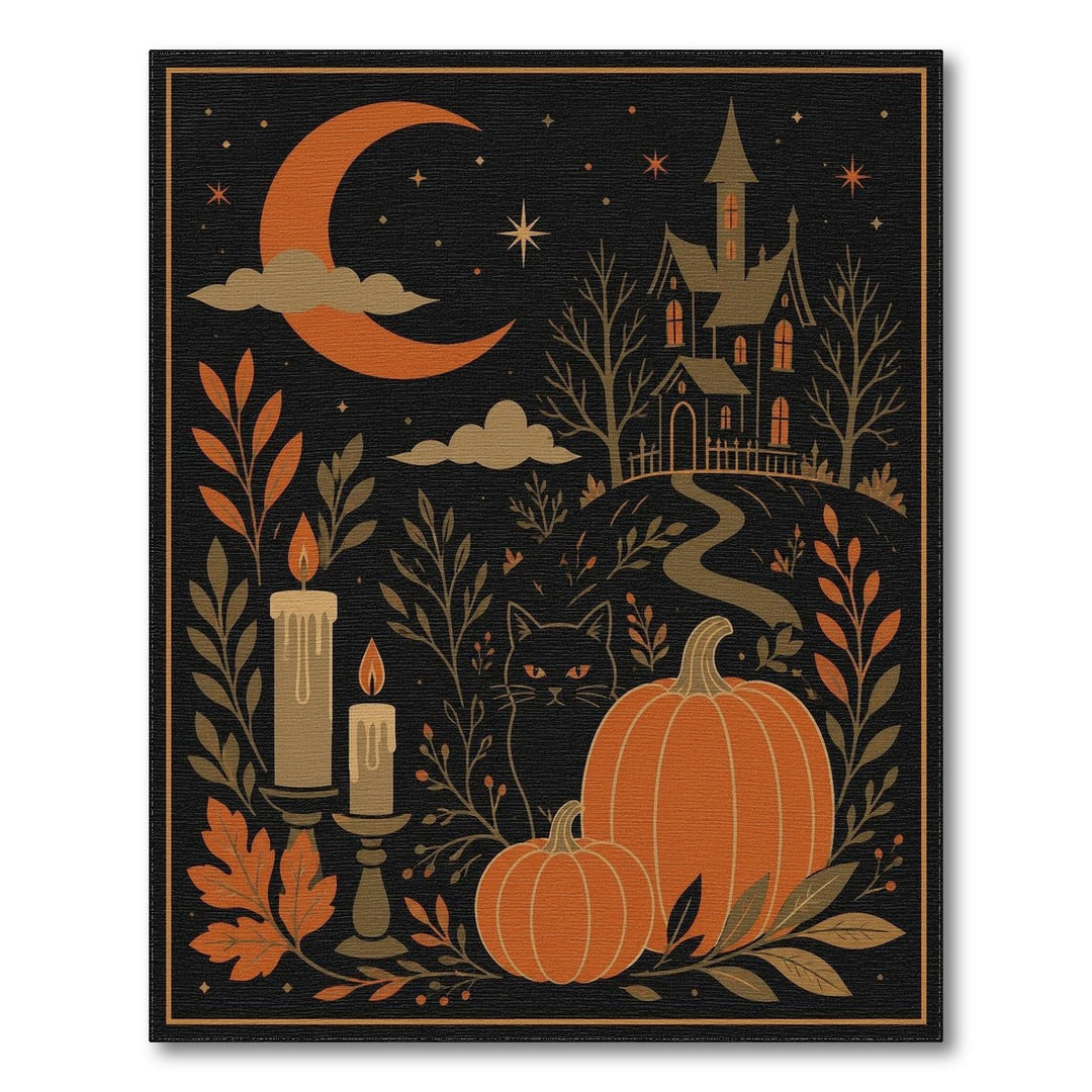 Haunted House Black Cat Pumpkin Area Rug