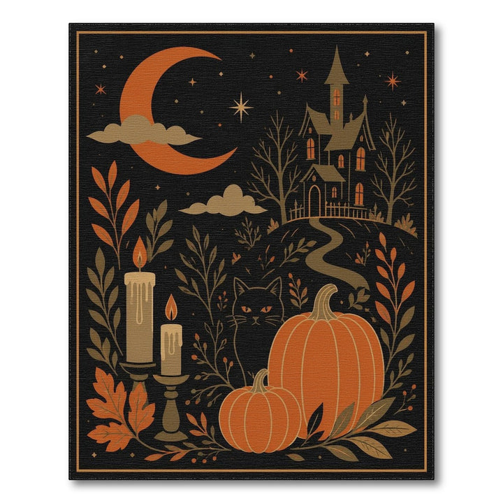 Haunted House Black Cat Pumpkin Area Rug