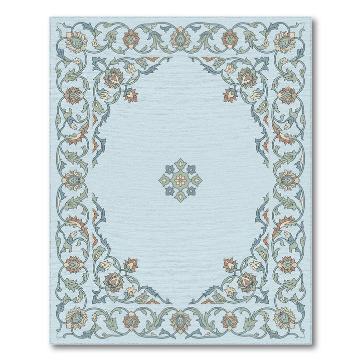 Light Blue Floral Garden Medallion Rug