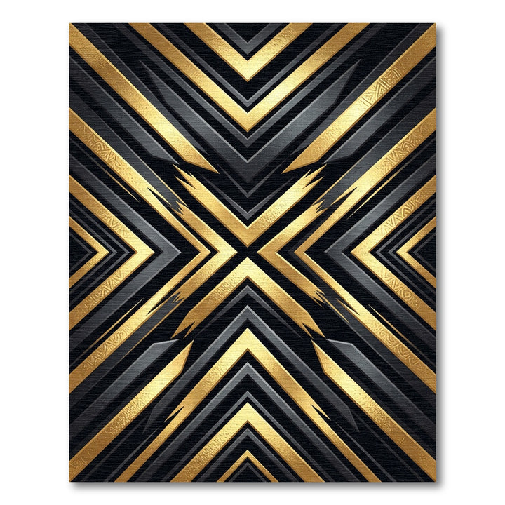 Black Gold Geometric Chevron Rug