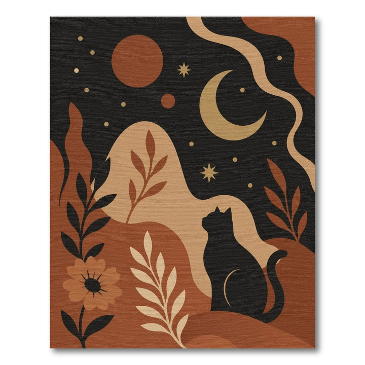 Brown and Tan Celestial Cat Boho Area Rug