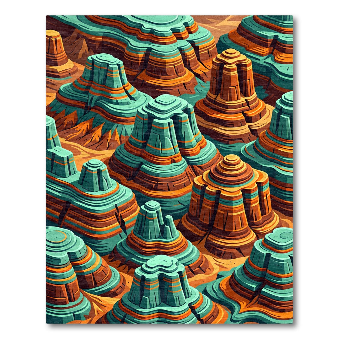 Teal Orange Canyon Landscape Abstract Rug