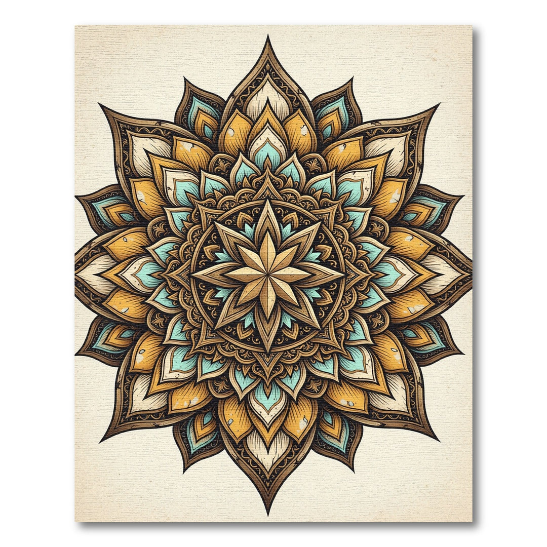 Ornate Golden Teal Mandala Rug