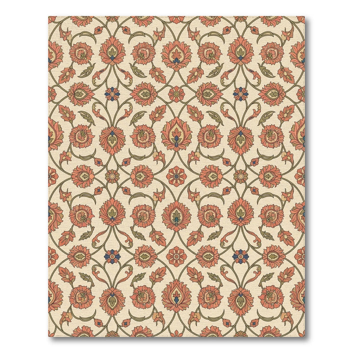 Coral Red Floral Vine Lattice Rug