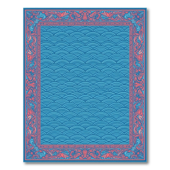 Blue Wave Floral Border Area Rug