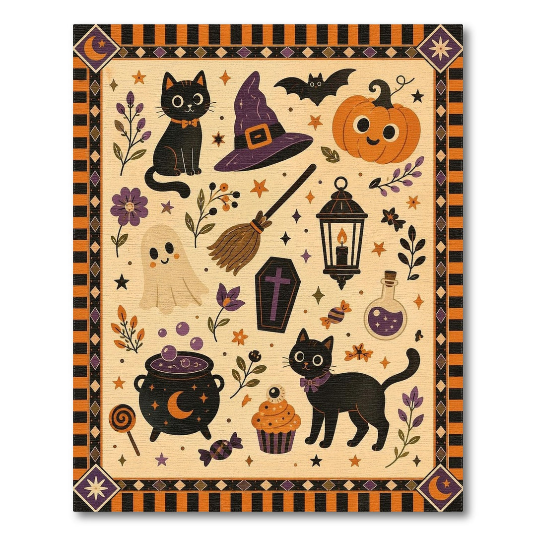 Pumpkin Halloween Black Cat Pumpkin Area Rug