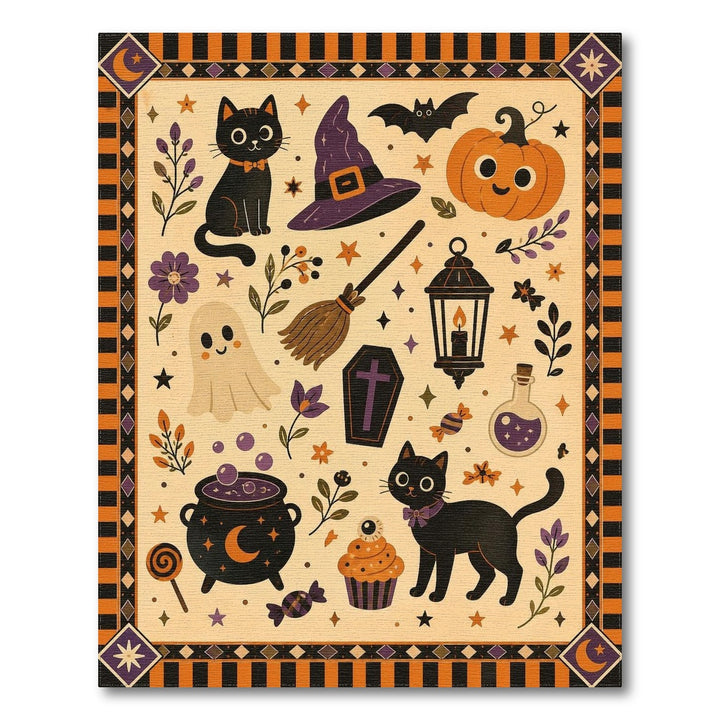 Pumpkin Halloween Black Cat Pumpkin Area Rug
