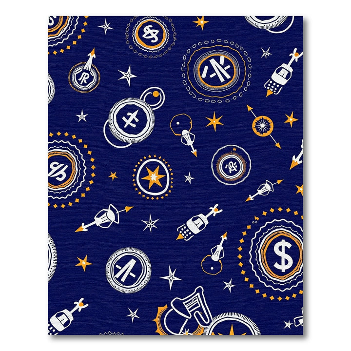 Retro Space Rocket Guitar Starburst medallion Rug