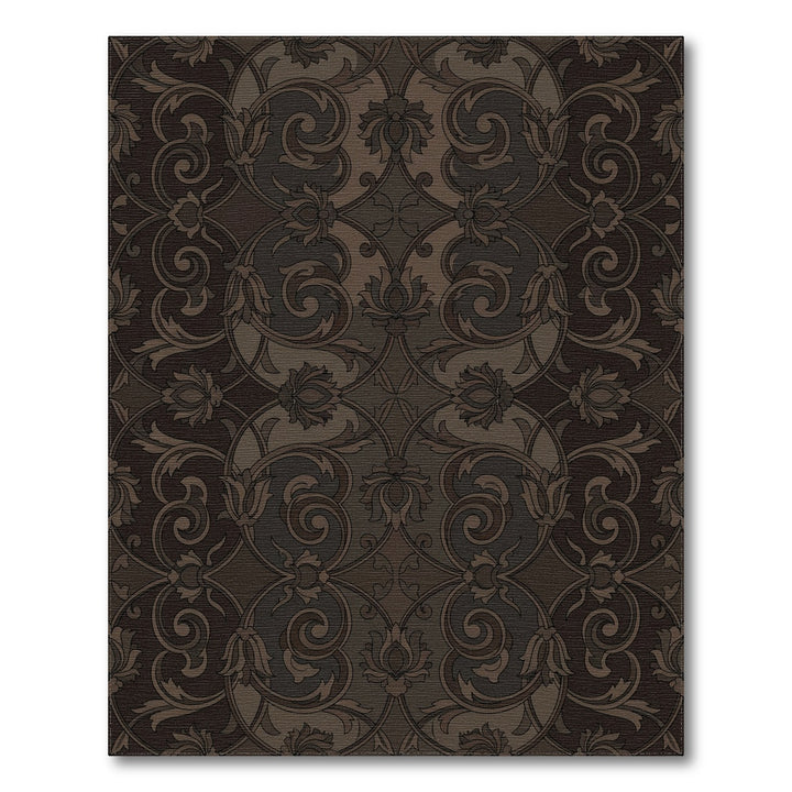 Dark Brown Arabesque Floral Scroll Rug