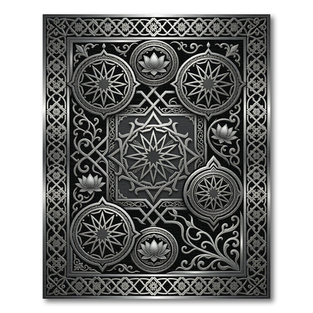 Ornate Silver Lotus Starburst Rug