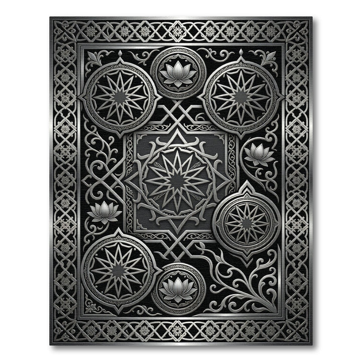 Ornate Silver Lotus Starburst Rug