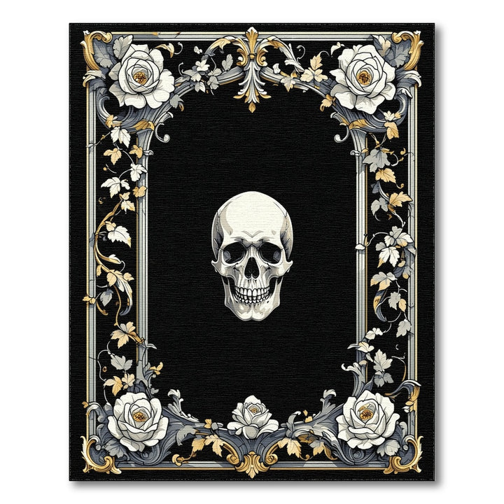 Black and White Black White Skull Rose Ornate Area Rug
