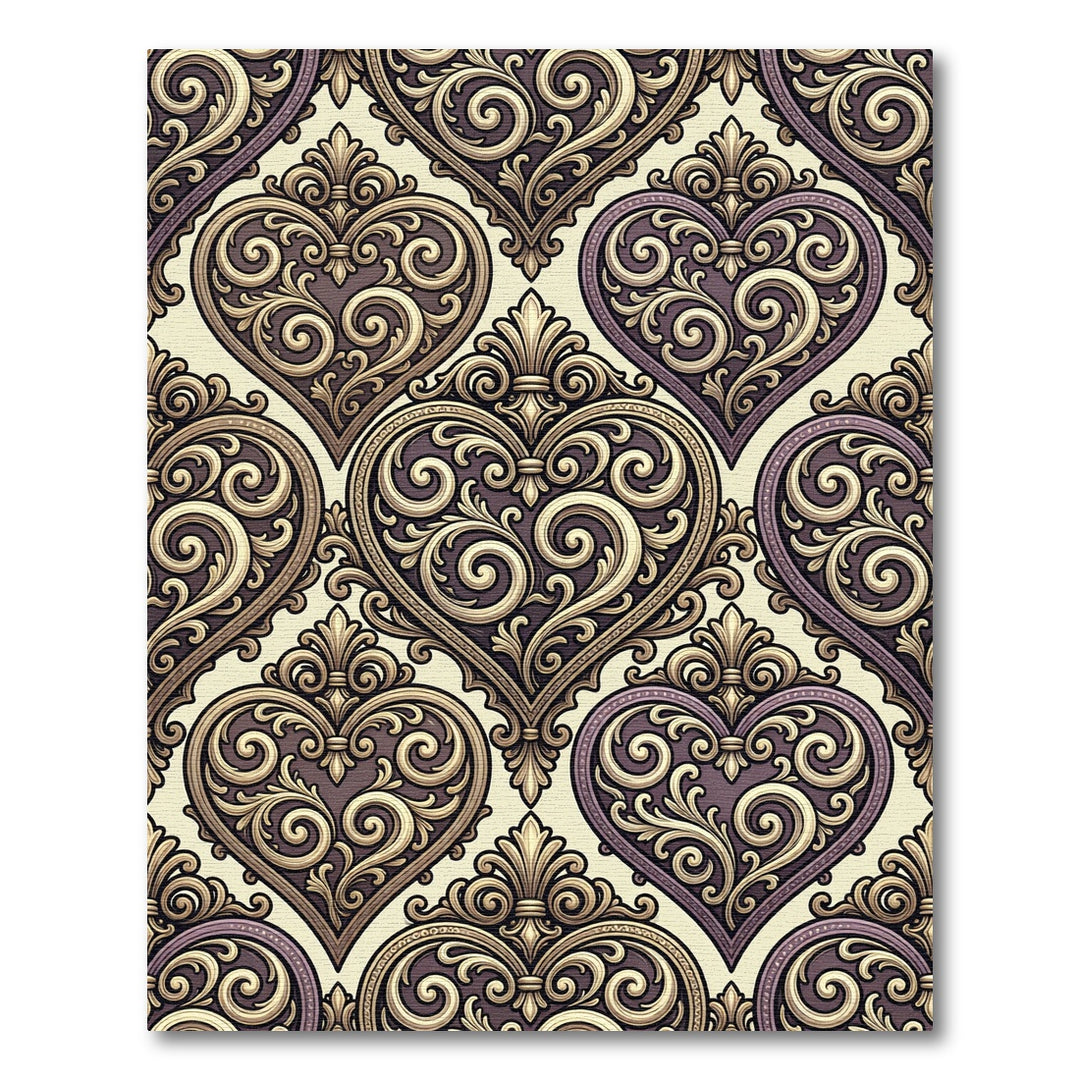 Ornate Golden Heart Damask Rug