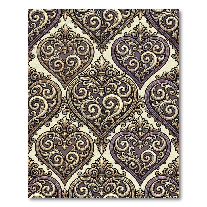 Ornate Golden Heart Damask Rug