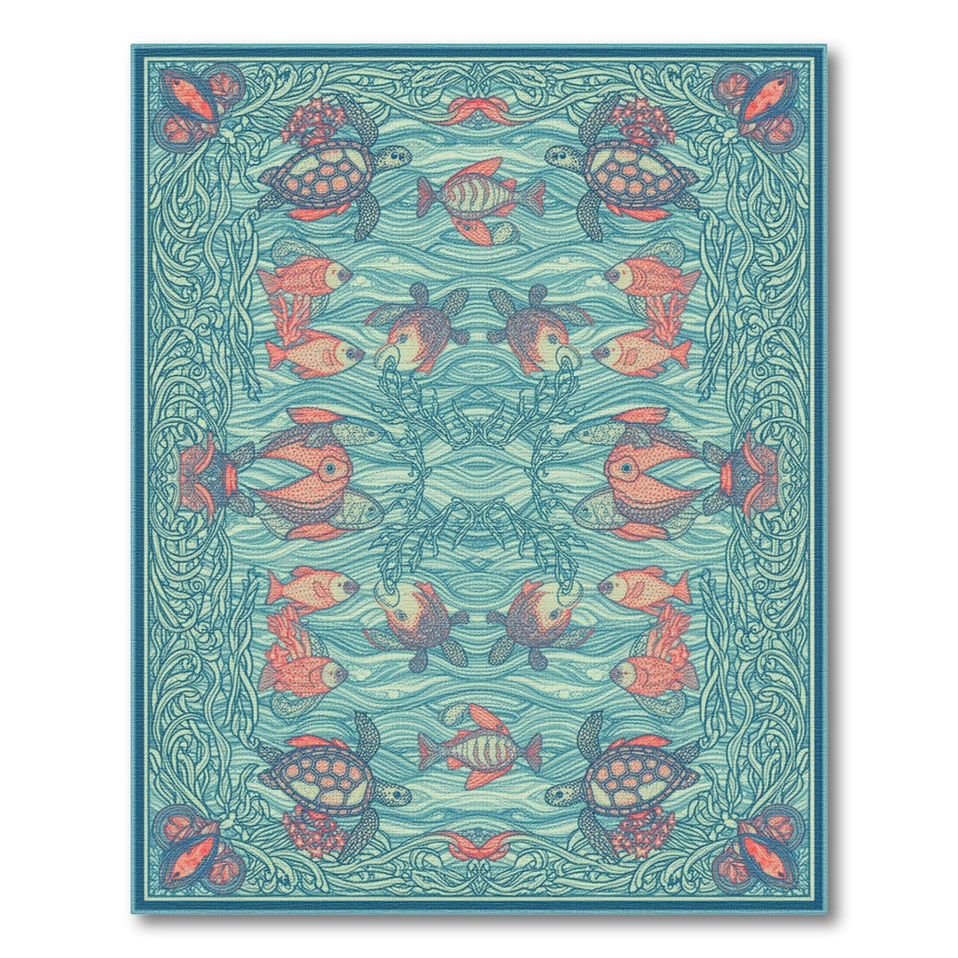 Coastal Blue Sea Turtle Area Rug