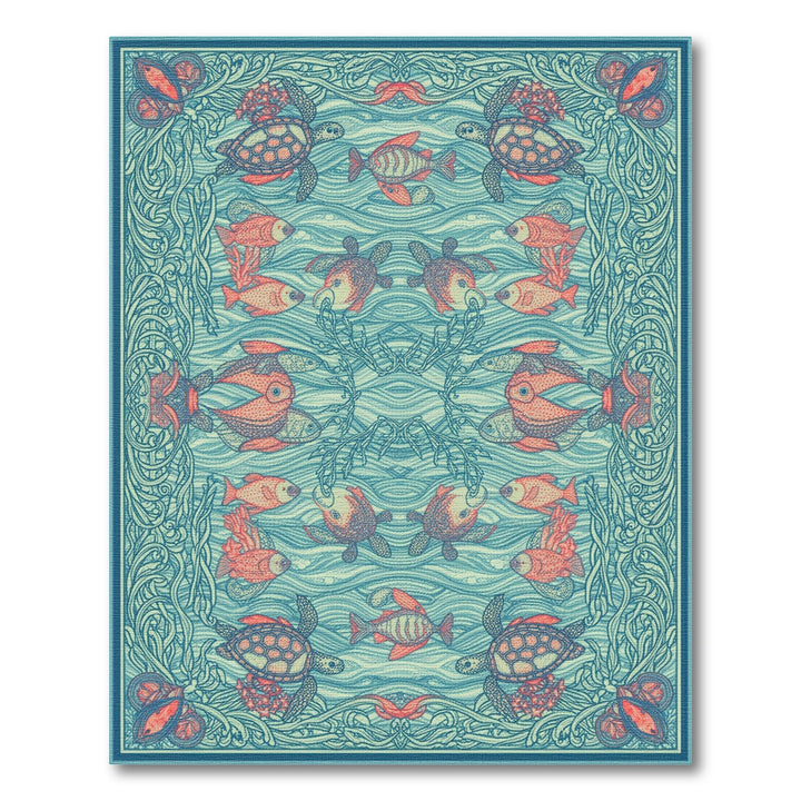 Coastal Blue Sea Turtle Area Rug