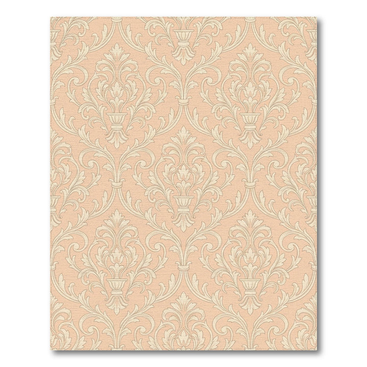 Pale Peach Damask Scrollwork Rug