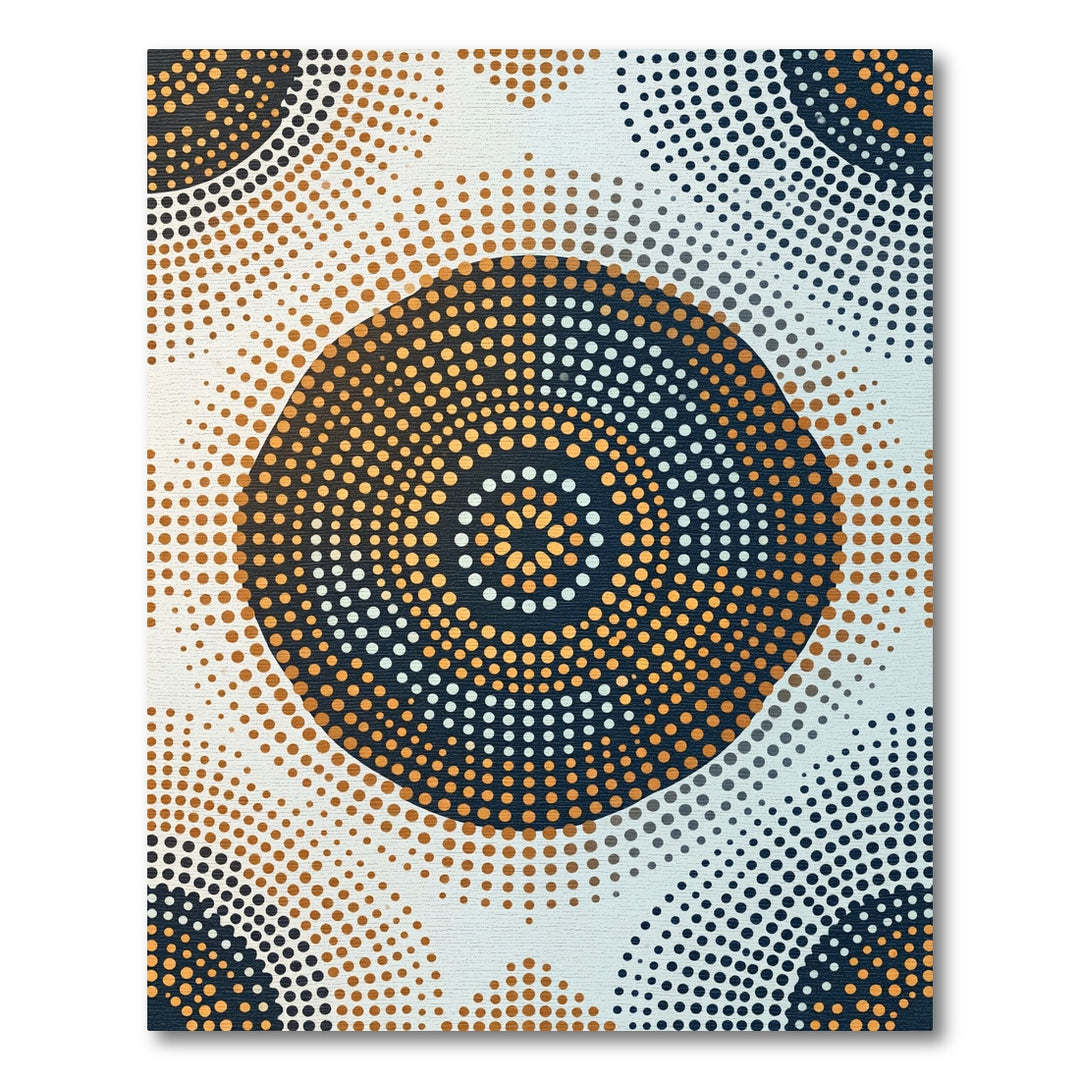 Golden Orange Dark Blue Halftone Circles Rug