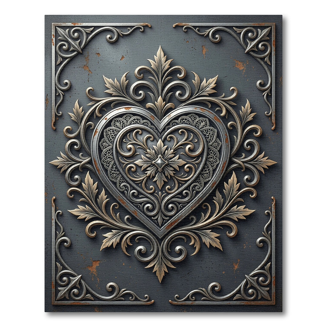 Ornate Metal Heart Scrollwork Rug