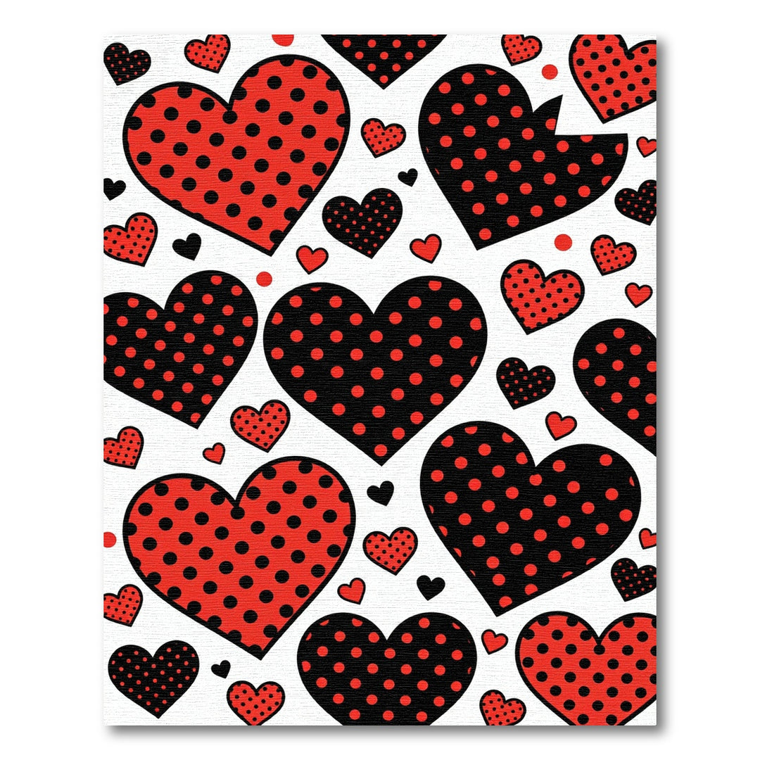 Polka Dot Hearts Red Black Rug